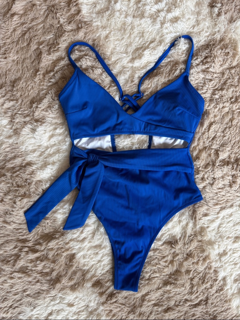 NWOT Royal Blue One-Piece Cutout Swimsuit with Waist Tie